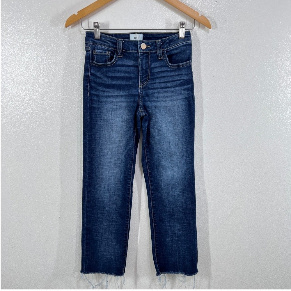 BKE Youth Girls Jeans‎ 14A Dark Wash Distressed Cropped Denim Frayed Hem